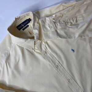 Ralph Lauren Mens Yellow Oxford Button-Up Shirt Size Large Classic Fit Teal Pony
